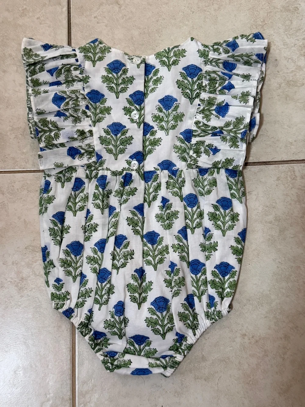 Paisley Magic Floral Baby Romper in Blue & Green
